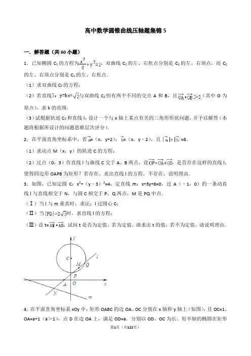 高中数学圆锥曲线压轴题集锦5-高考数学圆锥曲线压轴题