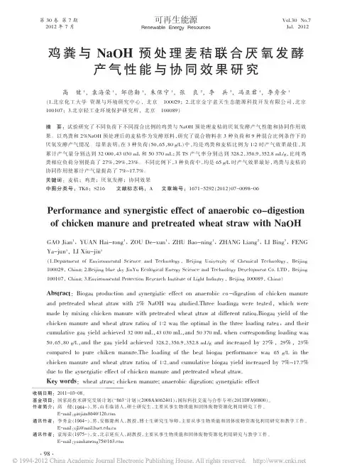 鸡粪与NaOH预处理麦秸联合厌氧发酵产气性能与协同效果研究_高健