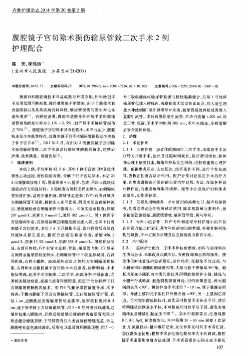 腹腔镜子宫切除术损伤输尿管致二次手术2例护理配合