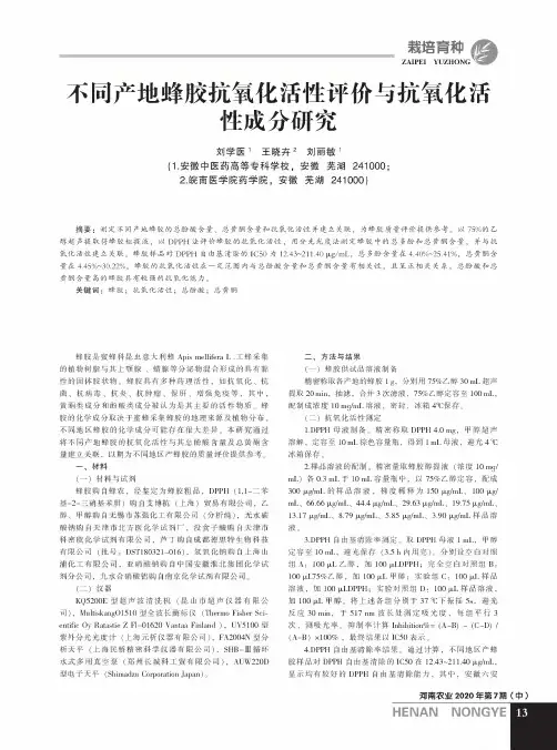 不同产地蜂胶抗氧化活性评价与抗氧化活性成分研究