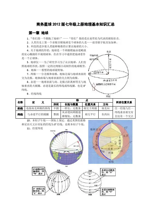(2012)商务星球版七年级上册地理基本知识汇总