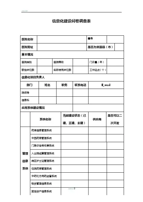 医院信息化建设问卷调查表