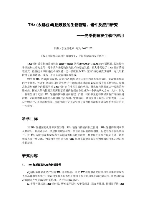 THz (太赫兹)电磁波段的物理、器件及应用研究