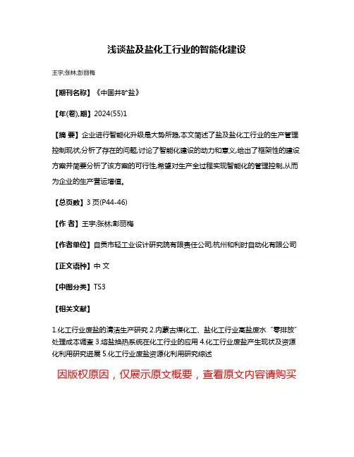 浅谈盐及盐化工行业的智能化建设