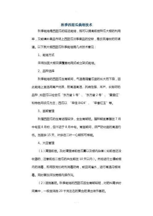 秋季西甜瓜种植技术