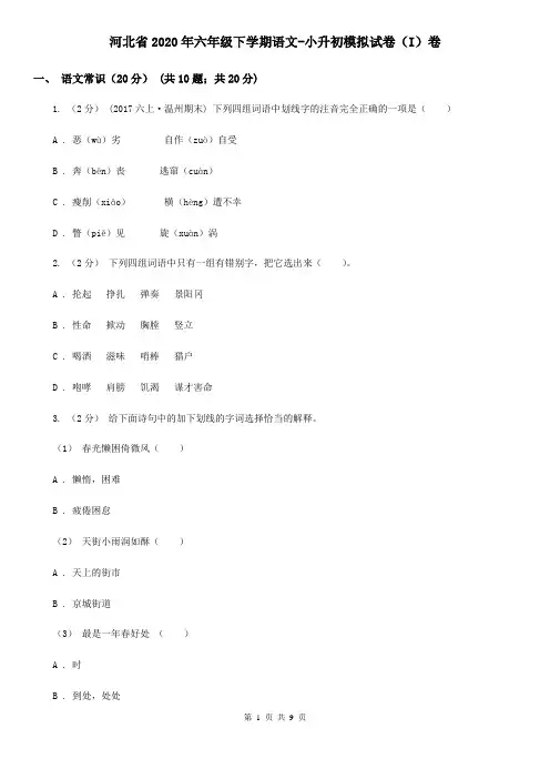 河北省2020年六年级下学期语文-小升初模拟试卷(I)卷