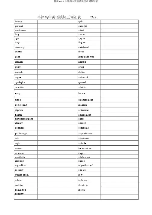 完整word牛津高中英语模块五单词默写表