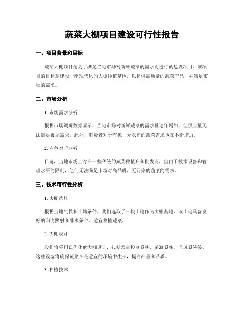 蔬菜大棚项目建设可行性报告