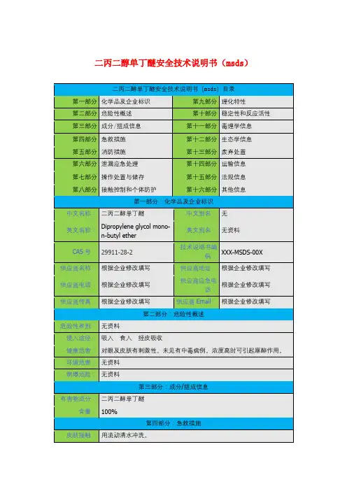 二丙二醇单丁醚安全技术说明书(msds)