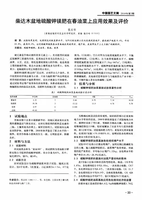 柴达木盆地硫酸钾镁肥在春油菜上应用效果及评价