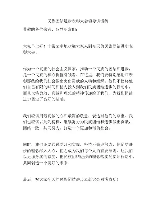 民族团结进步表彰大会领导讲话稿