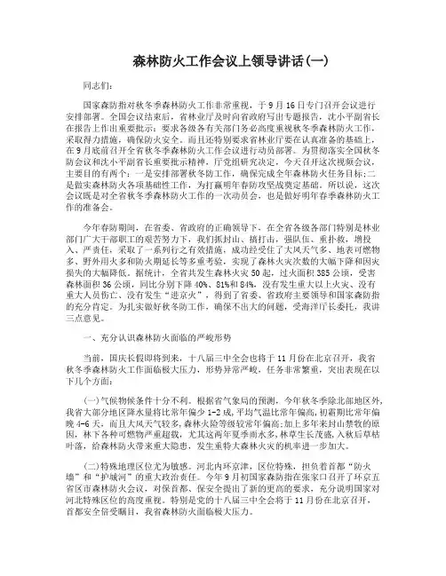 森林防火工作会议上领导讲话