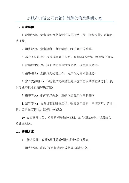 房地产开发公司营销部组织架构及薪酬方案