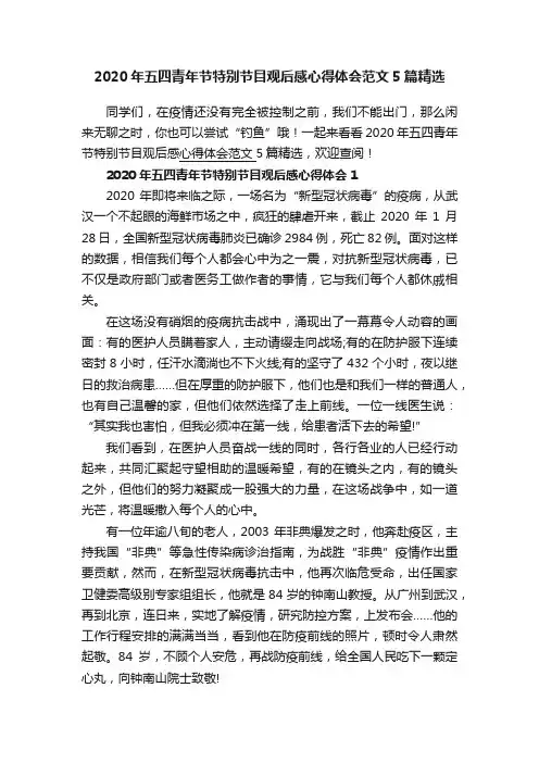 2020年五四青年节特别节目观后感心得体会范文5篇精选