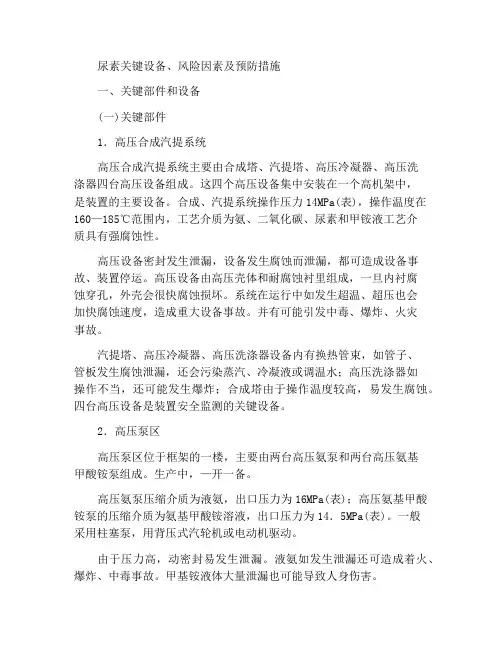 尿素重点设备、危险因素及防范措施