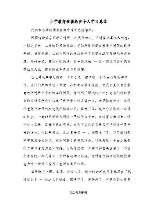 小学教师继续教育个人学习总结(4篇)