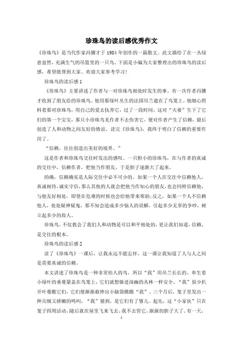 珍珠鸟的读后感优秀作文