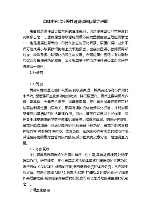 单味中药治疗慢性肾炎蛋白尿研究进展