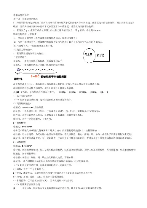 表面活性剂化学知识点(word文档物超所值)