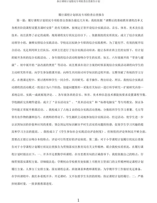 执行课程计划情况专项检查自查报告计划