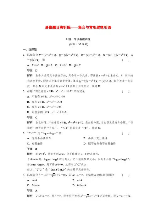 【步步高】高考数学第一轮复习(典型题+详解)集合与常用逻辑用语专项基础训练