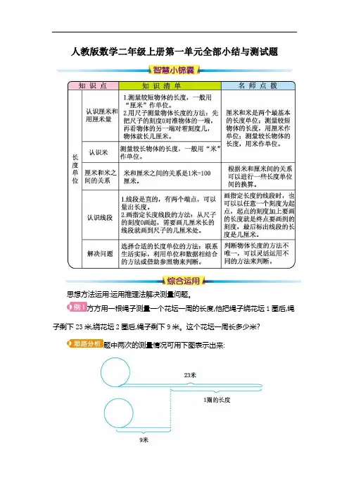 人教版数学二年级上册第一单元全部小结与测试题(含答案)