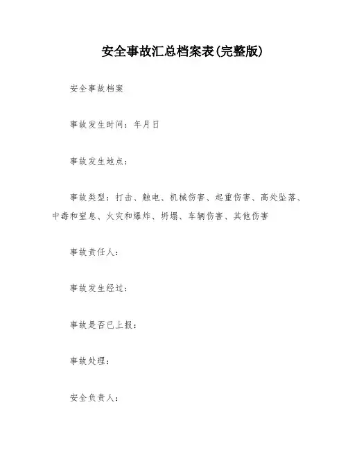 安全事故汇总档案表(完整版)