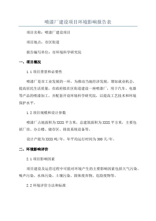 喷漆厂建设项目环境影响报告表