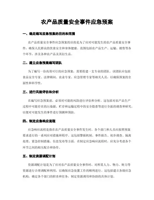 农产品质量安全事件应急预案