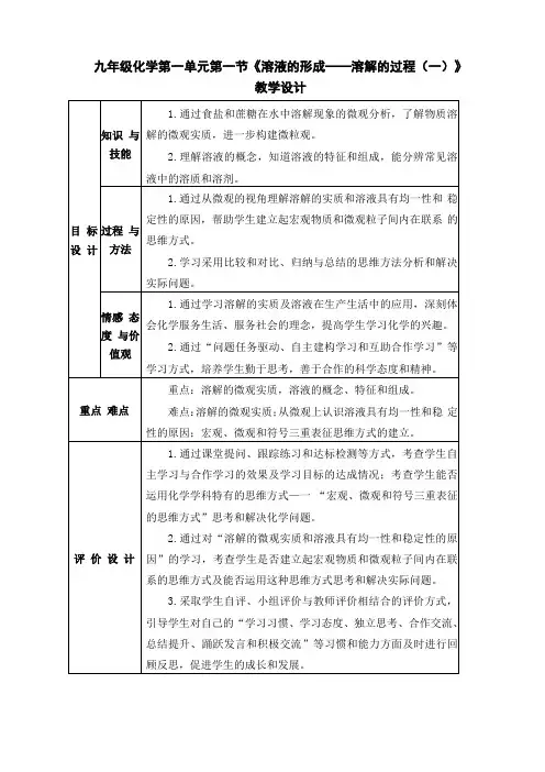【教学设计】溶液的形成——溶解的过程一