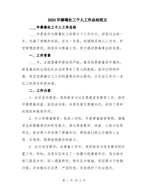 2024年禁毒社工个人工作总结范文