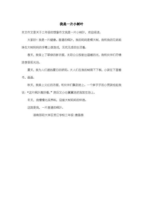 小学三年级想象作文：我是一片小树叶