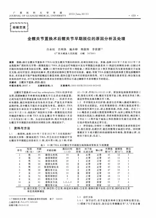 全髋关节置换术后髋关节早期脱位的原因分析及处理