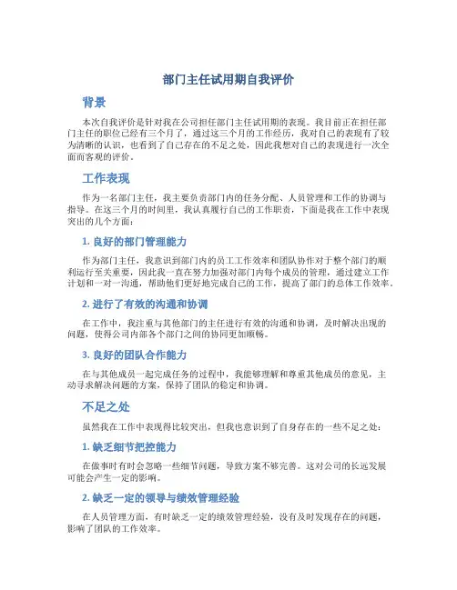 部门主任试用期自我评价