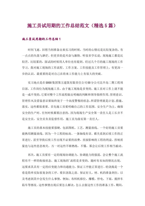 施工员试用期的工作总结范文(精选5篇)