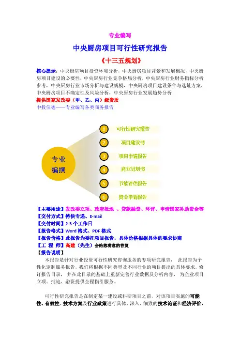 中央厨房项目可行性研究报告