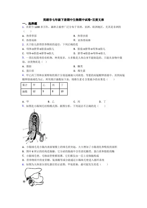 芜湖市七年级下册期中生物期中试卷-百度文库