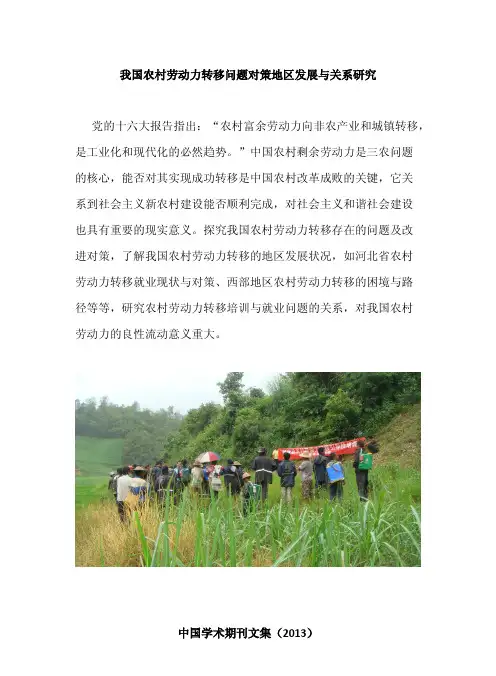 我国农村劳动力转移问题对策地区发展与关系研究
