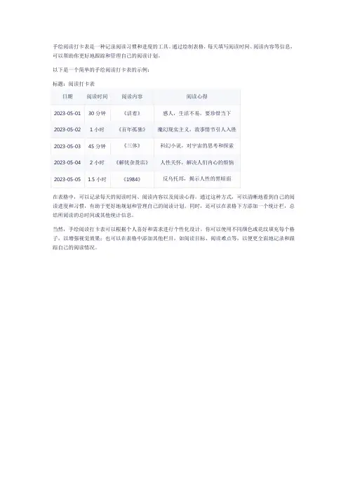 手绘阅读打卡表