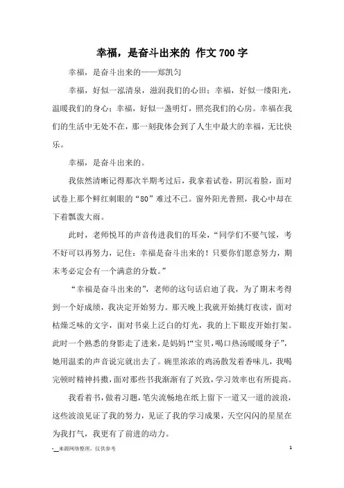 幸福,是奋斗出来的 作文700字_优秀作文