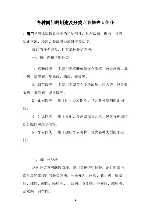 各种阀门的用途及分类
