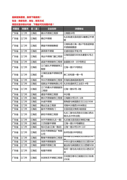 新版广东省江门市江海区不锈钢企业公司商家户名录单联系方式地址大全128家