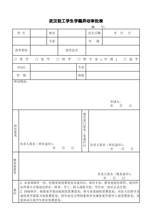 学生学籍异动审批表