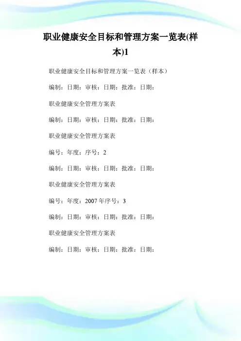 职业健康安全目标和管理方案一览表(样本)