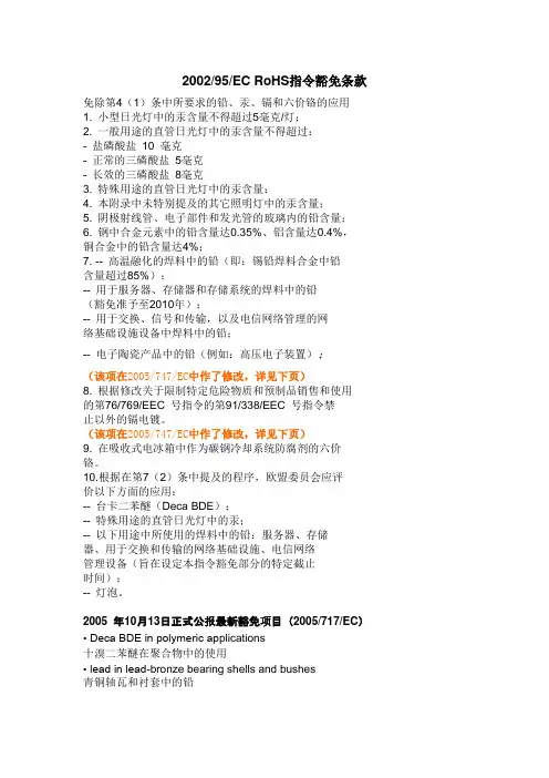 RoHS指令豁免条款