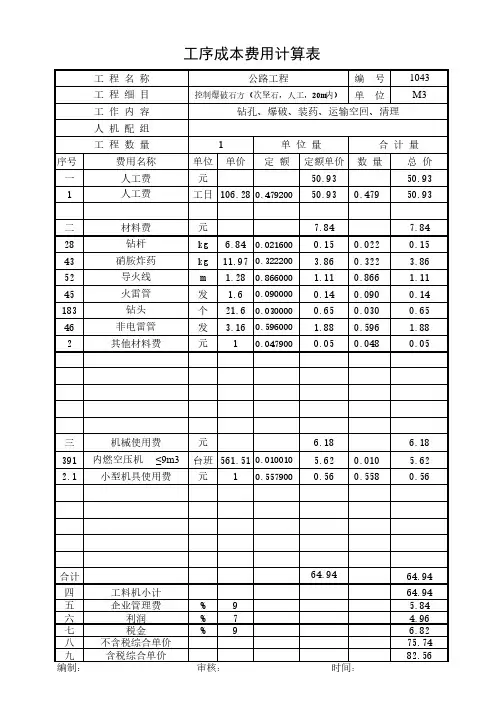 控制爆破石方(次坚石,人工,20m内)20年2月公路单价分析