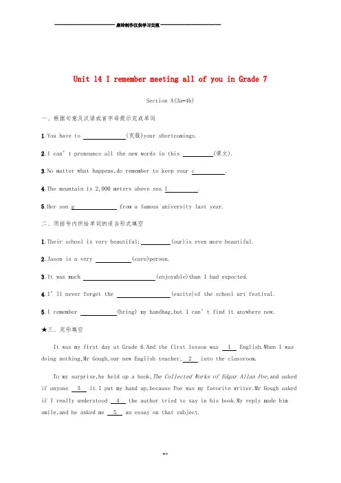 九年级英语全册 Unit 14Section A(3a-4c)课时检测 (新版)人教新目标版.doc