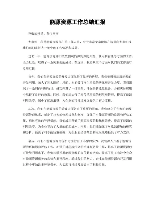 能源资源工作总结汇报