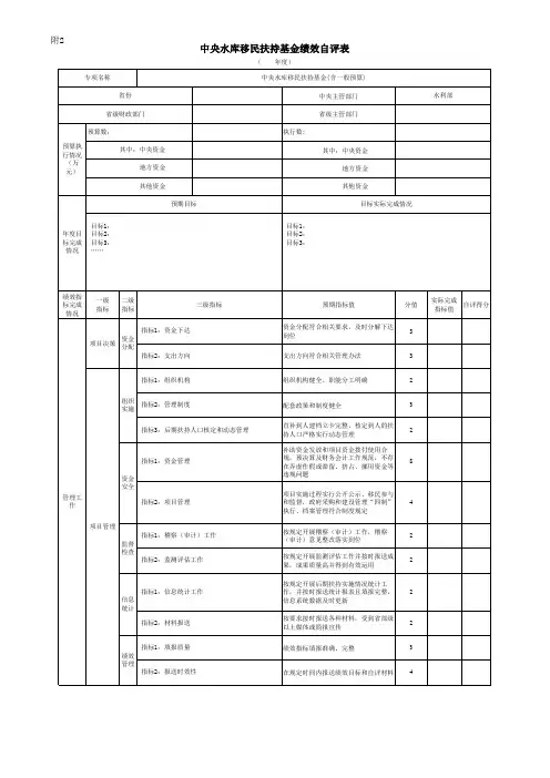 中央水库移民绩效指标