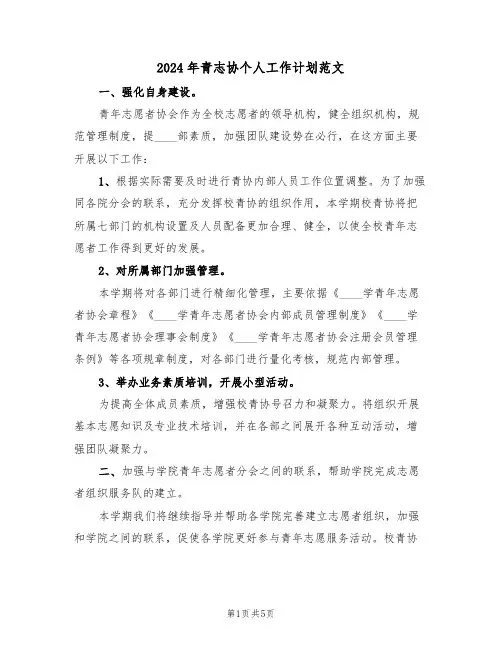 2024年青志协个人工作计划范文（二篇）